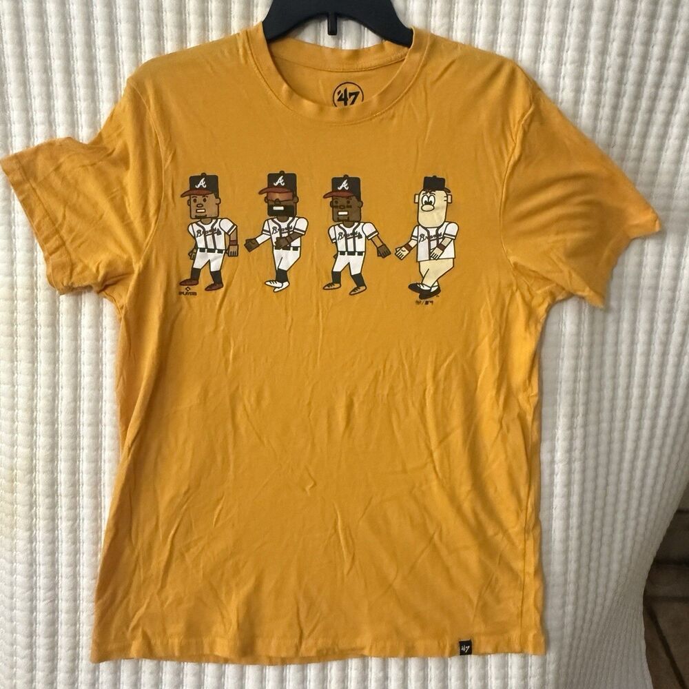 Men’s Yellow '47 Brand Atlanta Braves Graphic T-shirt Cartoon Medium
